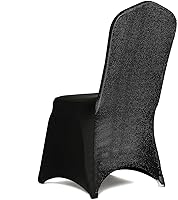 Vista 6 de Efavormart - Juego de 1 juego de fundas elásticas para sillas de banquetes de elastano negro para sillas de comedor con respaldo metálico brillante