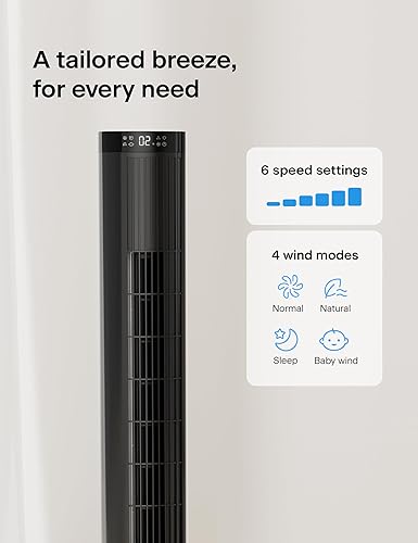 Miniatura 7 de Pelonis 42-Inch Tower Fan for Bedroom – 26ft/s, 90° Oscillating Tower Fan with Remote Control, LED Display – Floor Fan for Indoors with 6 Speeds, 4