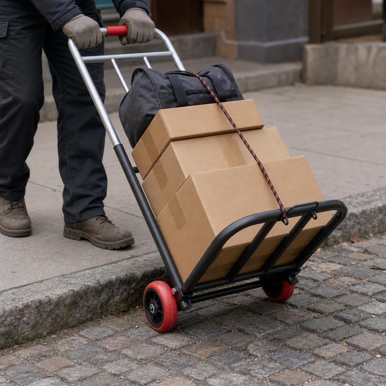 Manual Plegable Metal 200 kg, Acero Inoxidable, Carga máxima 200 kg, Cuerda elástica, Acero al Carbono, para Hogar, para Maletas, Rueda de Goma Resistente al, Grande 32