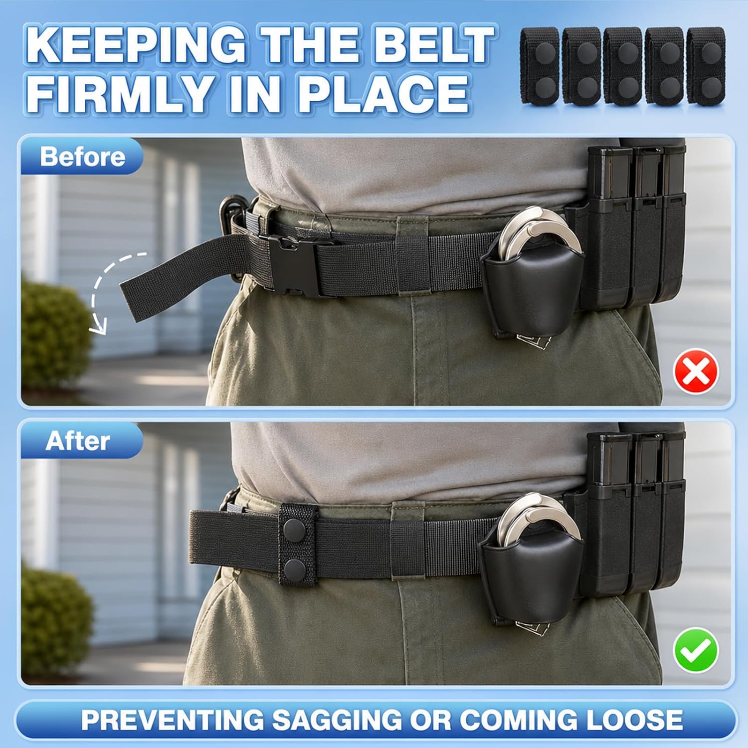 Duty Belt Accessories, Gear Keeper for Law Enforcement and Security Personnel, Professional Duty Belt Keepers Set of Ten, 5 by 2.5 Inches