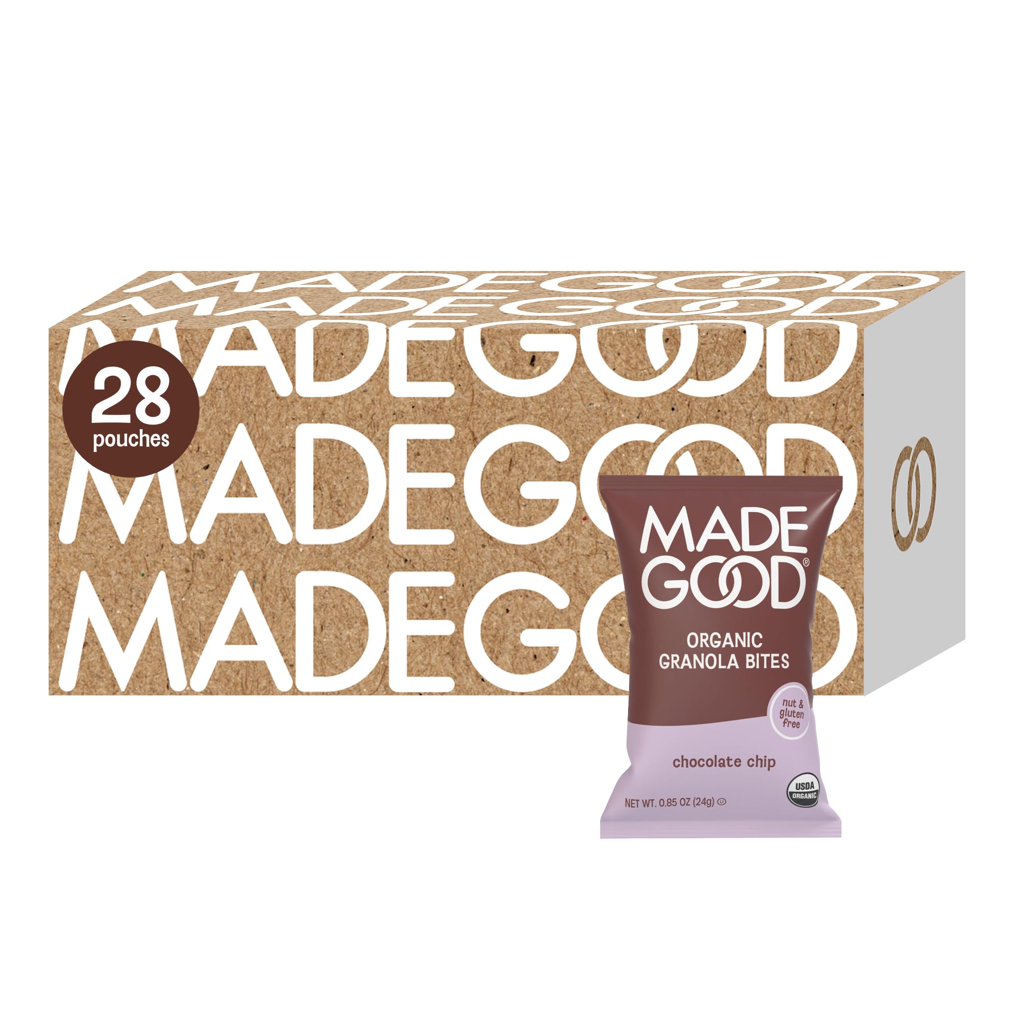 Made Good Granola Minis, Bite-Size Organic, Vegan, Gluten-Free, and Nut-Free Snack Clusters, 28 Bags, Chocolate Chip