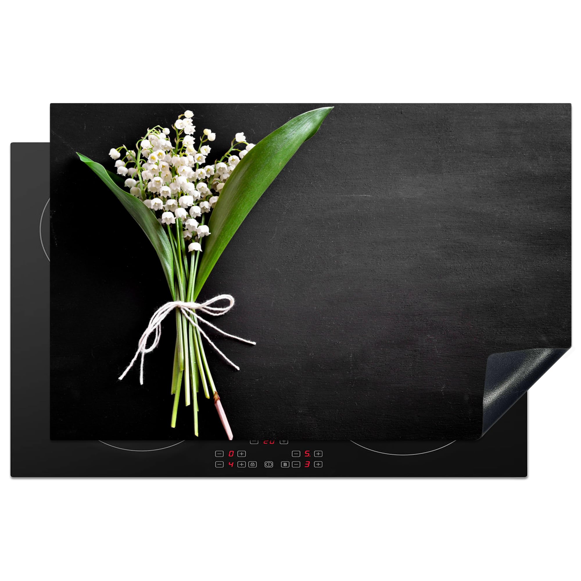 KitchenYeah© Herdabdeckplatte Einteilig Ceranfeld Abdeckplatte Küche Deko Ceranfeldabdeckung Herdabdeckung Induktionsmatte Maiglöckchen - Lily - Blumen - Stilleben - Flora - Weiß - 80x52 cm