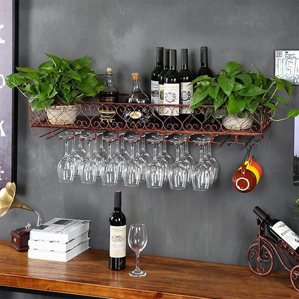 Suporte de parede para vinho com suporte de vidro – para garrafas de ...