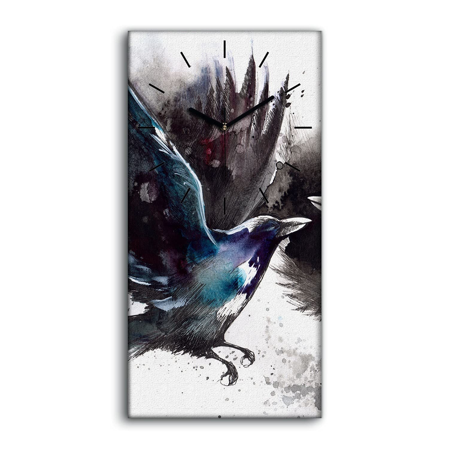 Horloge sur toile art moderne esquisse oiseaux 30x60cm decoration murale salon