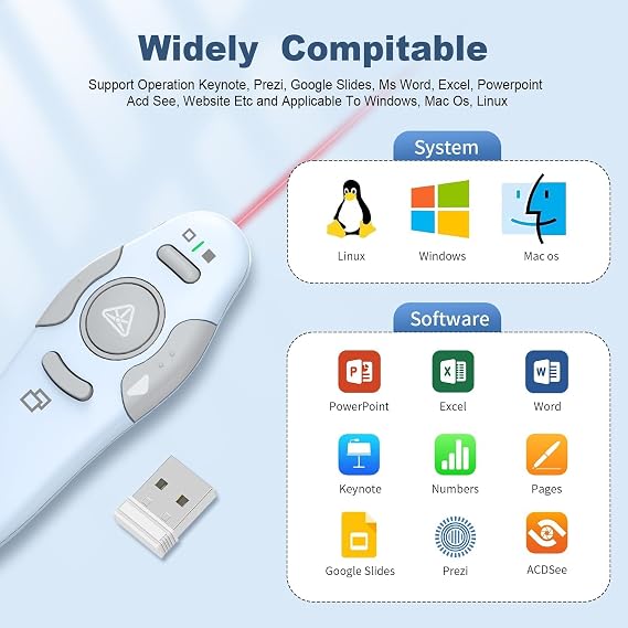 QUI Presentation Clicker Wireless Presenter Remote, Blue, A