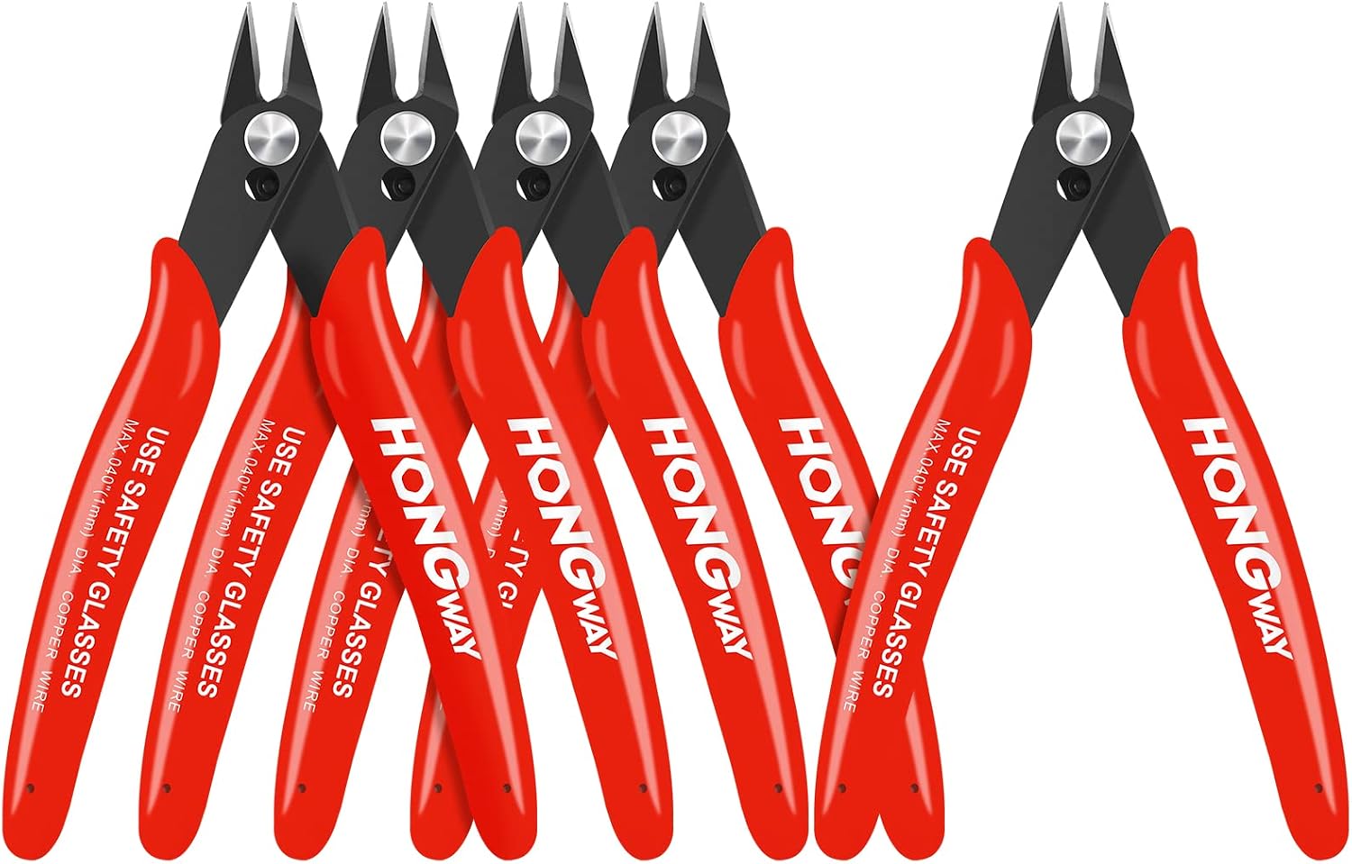 HongWay 5pcs Wire Cutters, Micro Flush Cutters with Spring, Wire Cutting Pliers, Wire Snips for Electronics Soft Copper Jewelry Making, 5-inches, Red