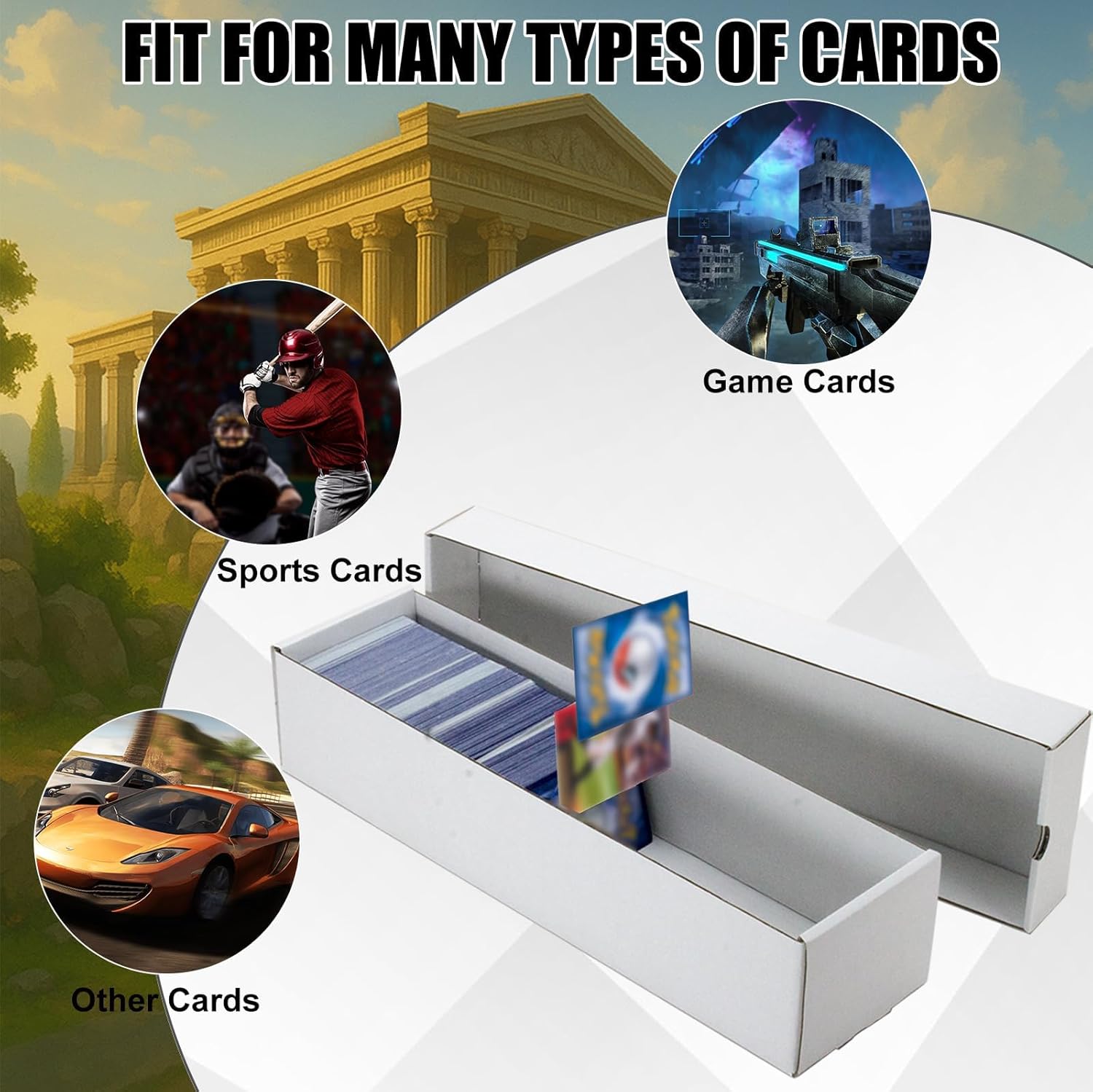 Trading Card Storage Box 10 Pack 1200 count Caseball Card Storage Box with Lid, White Corrugated Cardboard Sports Card Storage Box for TCG/Magic/Mtg Storage and Collection, Horizontal