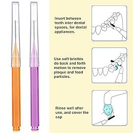 Patelai 100 Pieces Braces Brush for Cleaner Interdental Brush Toothpick Dental Tooth Flossing Head Oral Dental Hygiene Flosser Toothpick Cleaners Tooth Tool(Purple, Orange,Cute Size)