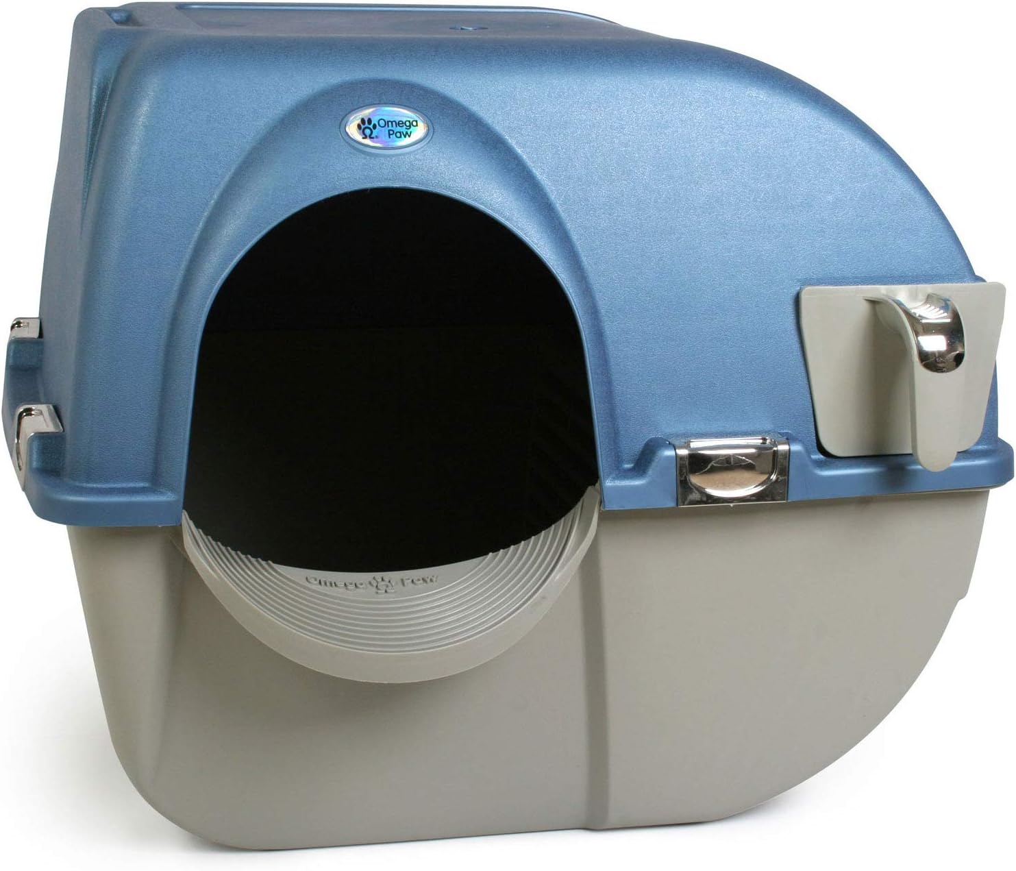 Self Cleaning Cat Litter Box, Premium Roll 'N Clean Litter Box, Regular Size for Kittens and Cats 10 lbs and Under, Blue Color (PR-RA15-1) with Integrated Litter Step and Chrome Accents