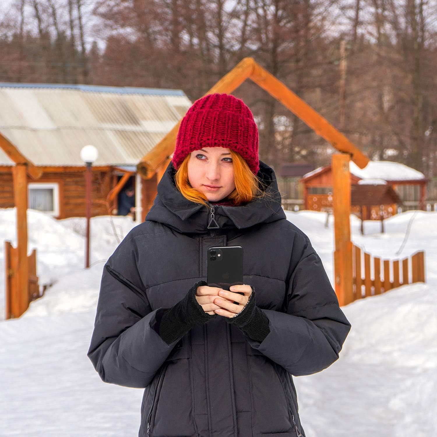 SATINIOR Women Winter Knit Fingerless Gloves Warm Thumbhole Long Mittens Black Crochet Arm Warmers at  Women’s Clothing store