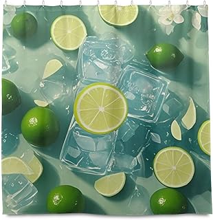 siphylline Cortinas de ducha impermeables de 72 x 72 pulgadas con gancho, color verde lima, cubitos de hielo, poliéster, lavable a máquina, cortina de ducha grande para decoración de ducha
