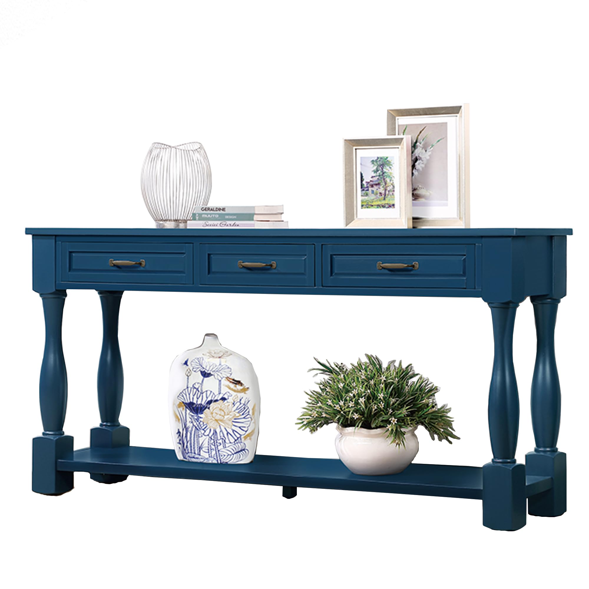 LKTART Solid Wood Console Table for Entryway,Long Sofa Table with 3 Drawers for Hallway,Foyer,Entry,Easy Assembled (63" Navy Blue)
