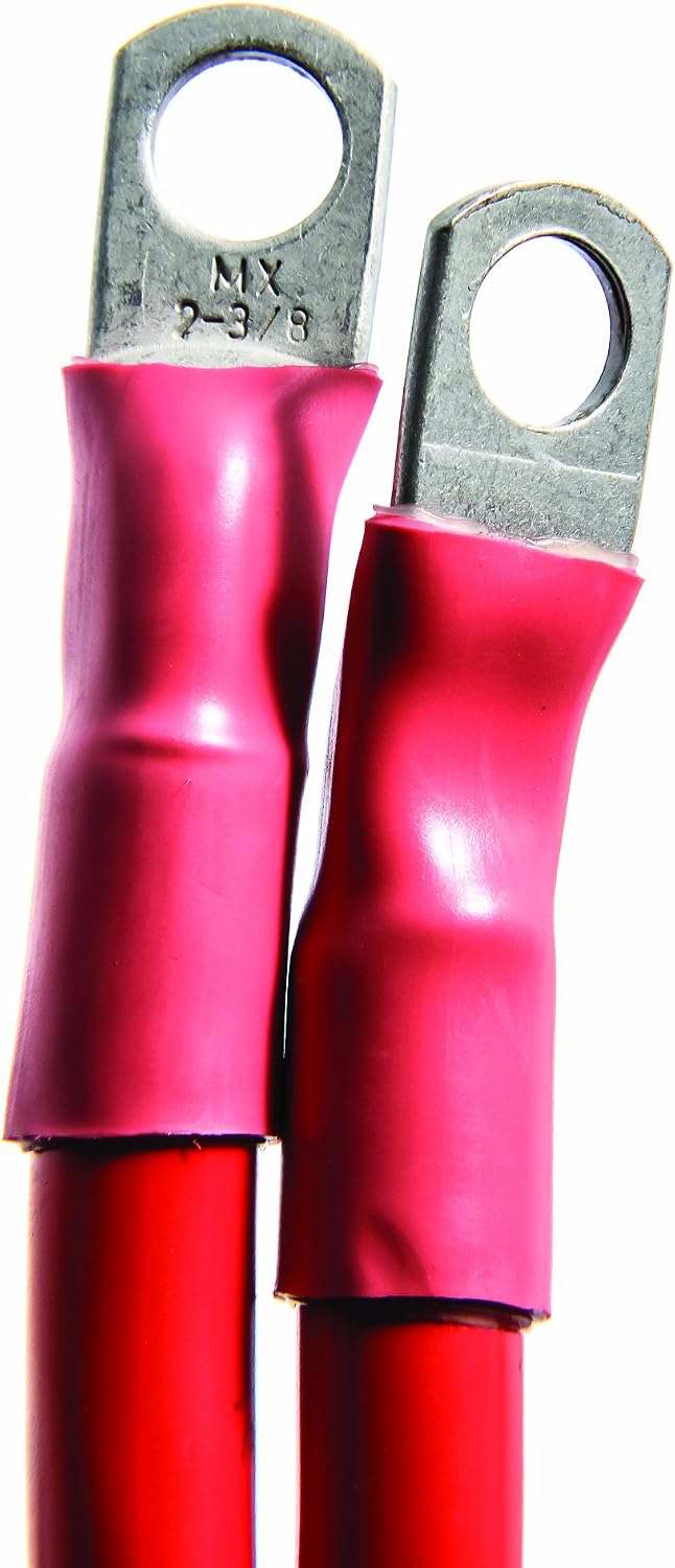 Camco 47480 Red 3/8" Stud 18" Long 2-Gauge Marine Battery Cable and Tinned Lug Assembly