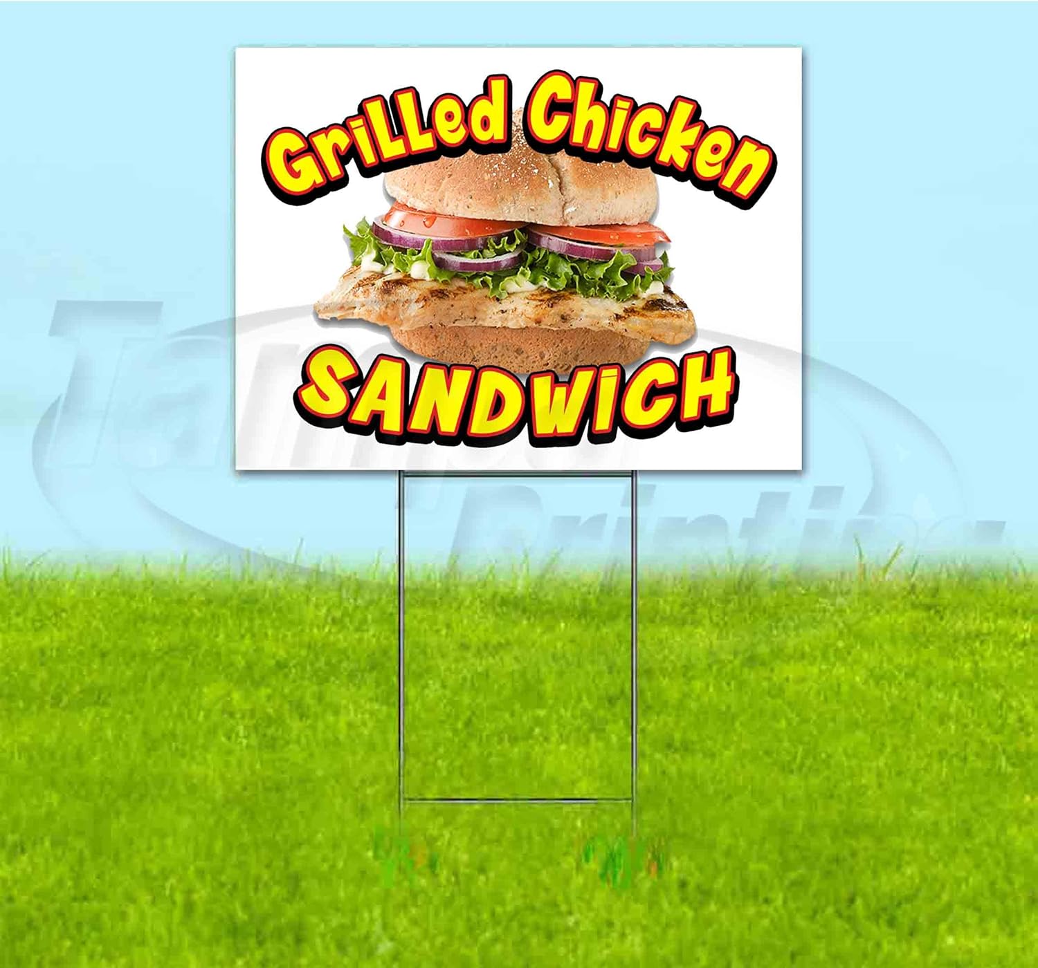 Grilled Chicken Sandwich (18" X 24") Yard Sign, Quantity Discounts, Multi-Packs, Includes Metal Step Stake, Bandit Sign