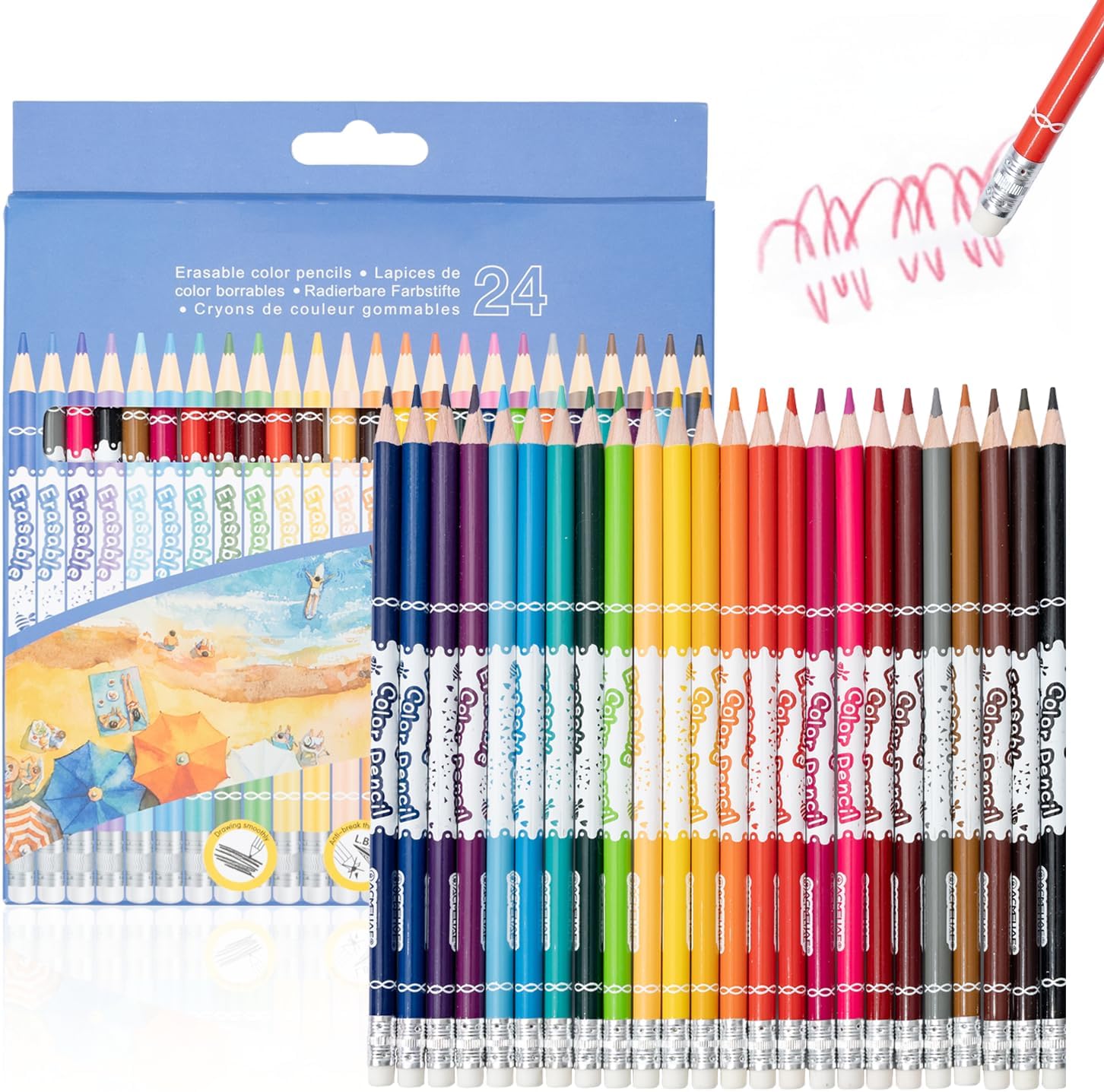 Erasable Colored Pencils Set of 24, Color Pencils with Erasers, School Art Supplies for Drawing, Coloring, Sketching, Art Projects (24 Colors)