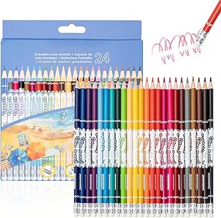 Erasable Colored Pencils Set of 24, Color Pencils with Erasers, School Art Supplies for Drawing, Coloring, Sketching, Art Projects (24 Colors)