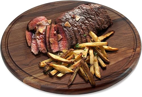 Miniatura 3 de MAGIGO Tabla de cortar de madera de nogal redonda de 14 pulgadas para cocina, tabla de cortar de madera con ranuras de jugo