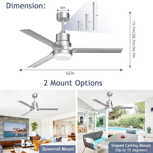 Miniatura 6 de Ventiladores de techo con luces, ventilador de techo negro para interiores y exteriores con control remoto, ventiladores de techo modernos de 52