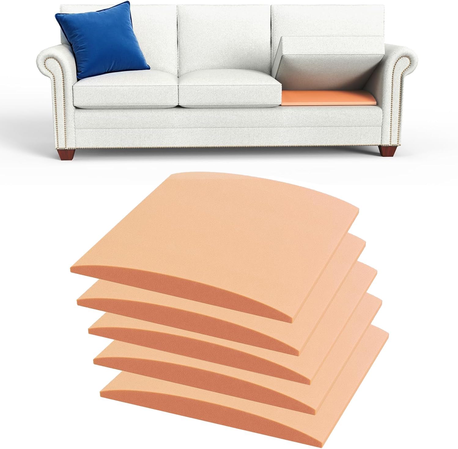 Couch Cushion Support for Sagging Seat - 20" x 20"x 2" High-Density Curved 35D Sofa Cushion Support, Couch Supporter for Under The Cushions, Orange 5 Pack