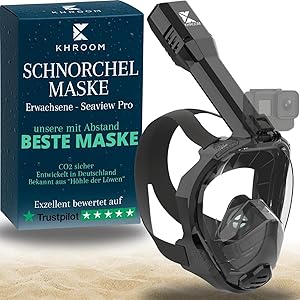 Khroom Schnorchelmaske Erwachsene Vollmaske | Unsere Beste CO2 sichere Tauchermaske Seaview Pro zum Schnorcheln | Tauchmaske Vollgesichtsmaske | Fullface Tauchermaske