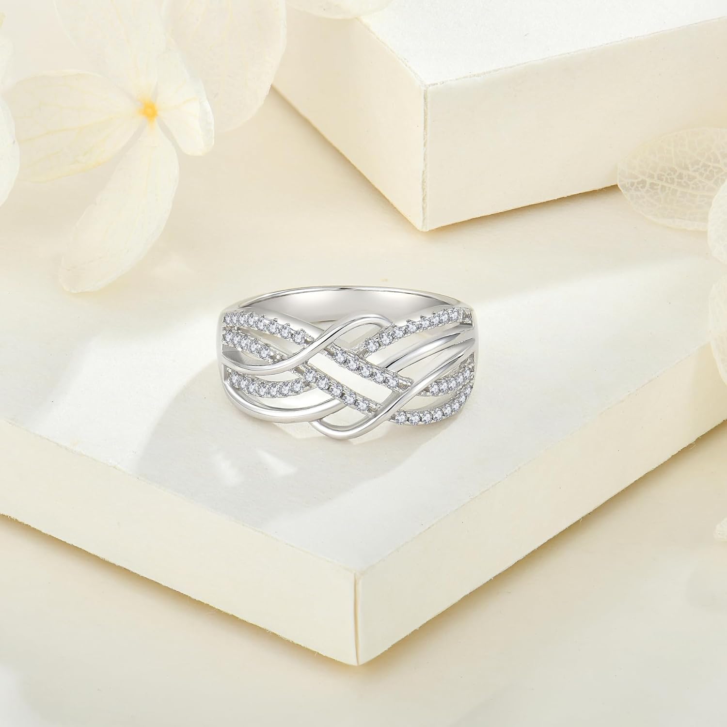 Promise Ring for Her Celtic Knot 925 Sterling Silver Infinity Twisted Ring Cubic Zirconia Statement Anniversary Band Rings for Women
