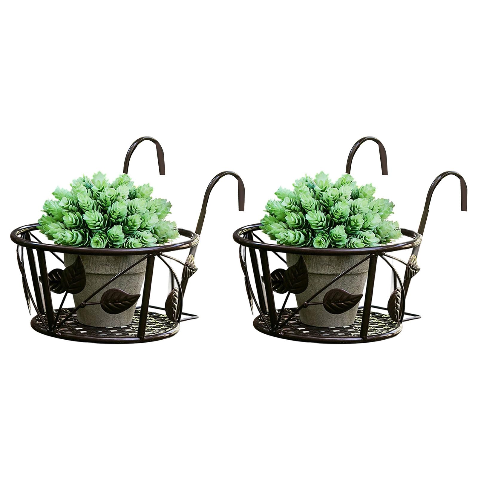 YWLUUOO 2 Set Metal Plant Shelf Space Saving Balcony Indoor Outdoor Scroll Pattern Metal Plant Shelf