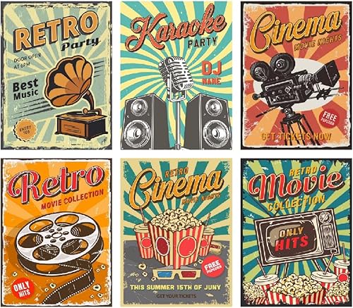 LWZAYS Kit de pintura de diamante retro de 6 piezas, póster de cine retro, kits de arte de diamantes para adultos principiantes, kits de arte y