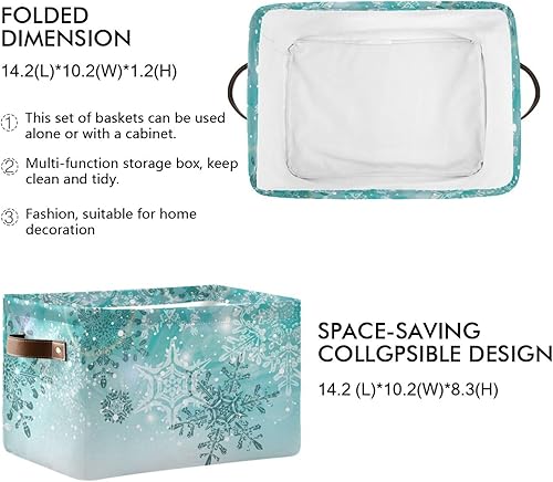 Miniatura 3 de Cesta de almacenamiento de Navidad de copos de nieve de color verde azulado turquesa plateado para estantes, organización de armario, estante de