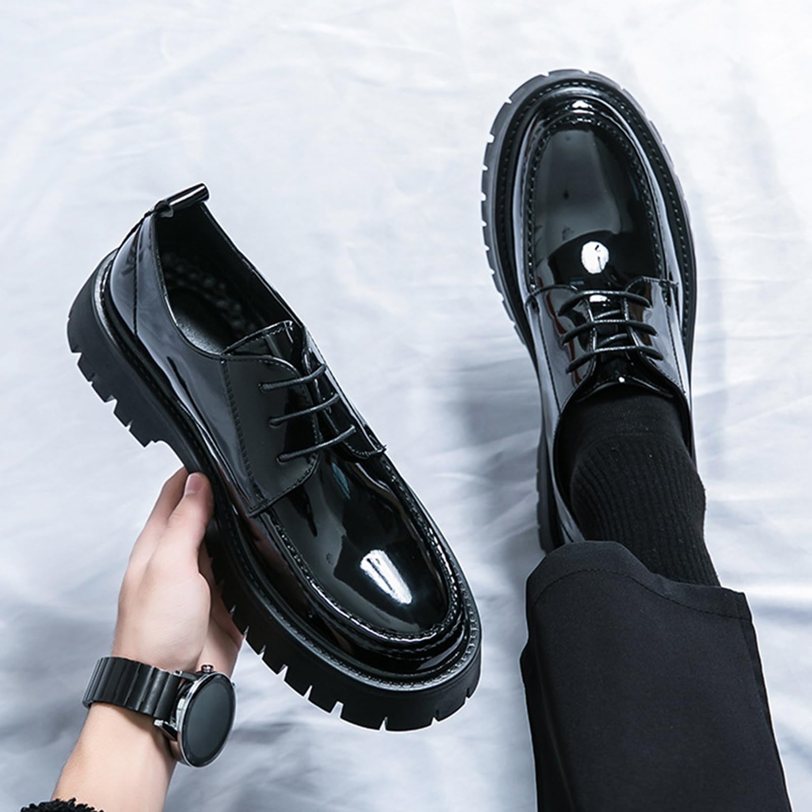 Scarpe Oxford da Uomo Suola Spessa Scarpe Eleganti Punta Tonda