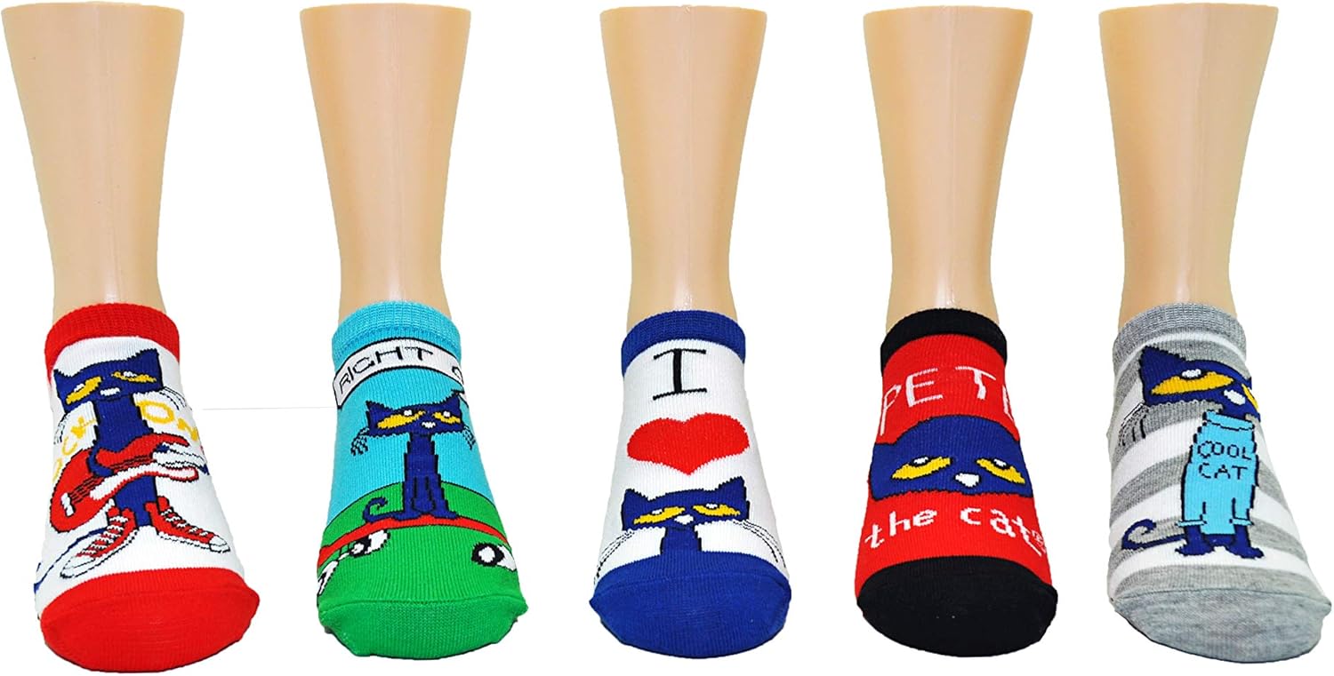 Pete the Cat Socks Gifts (Youth) (5 Pair) - Pete the Cat Merchandise Girls & Boys Low Cut Socks - Fits Shoe Size: 9-3 (Kids) - Image 2