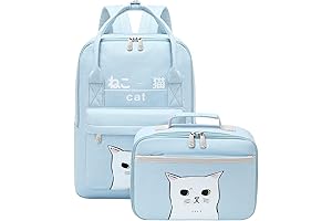 Women Girls Kawaii Cat School Backpack with Lunch Box Japanese And Korean...