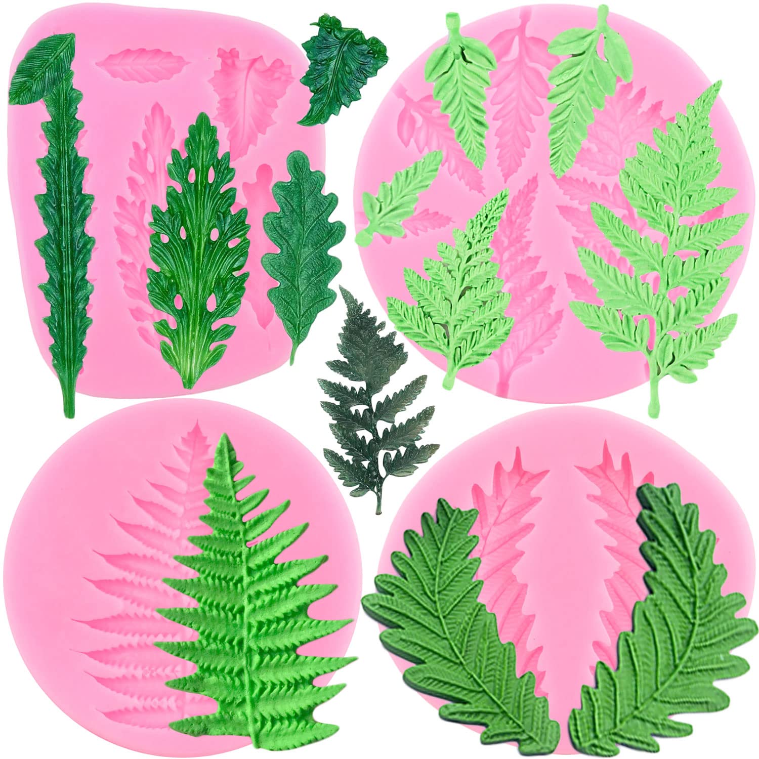 ZiXiang Tree Leaf Silicone Mold Fern Leaves Fondant Molds For Cake Decoration Cupcake Topper Chocolate Candy Resin Polymer Clay Set Of 4