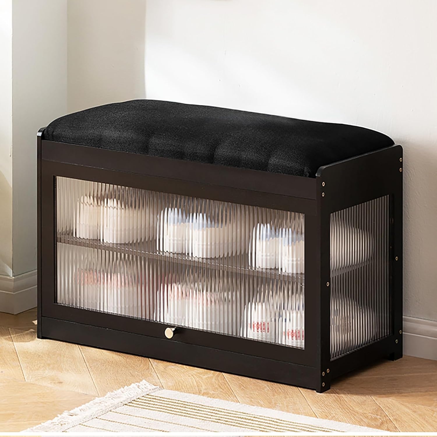 Bamboo Shoe Bench with Storage, Transparent Acrylic Shoe Rack Bench, Enclosed Dustproof, Entrance Shoe Bench, Shoe Rack with Seat, for Bedroom, Living Room (Color : Brown, Size : 19''/50c