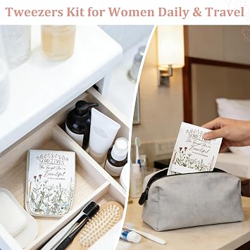 COSHAYSOO Tweezers Set for Women Facial Hair Eyebrow Kit Floral Travel Case