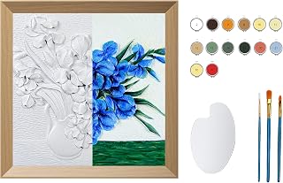 LONG QUAN CELADON 3D Paint by Numbers Kit – Blue Iris Textured DIY Canvas Wall Art with Frame | Ideal for Home Decor, Art Therapy & Beginner Creativity, 13.4 x 13.4 Inches