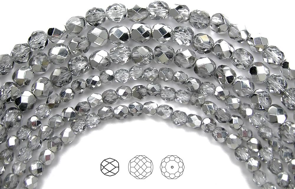 4mm (102) Crystal Labrador Half Coated (Cal), Czech Fire Polished Round Faceted Glass Beads, 16 inch Strand