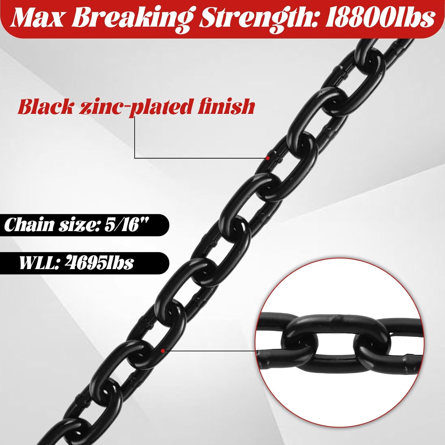 2 Pcs G70 Trailer Safety Chain with 5/16" Hook, 35" Boat Trailer Chain, 4695 Working Load 18800 lbs Break Strength Heavy Duty Towing Trailers Chains for Trailers Boats