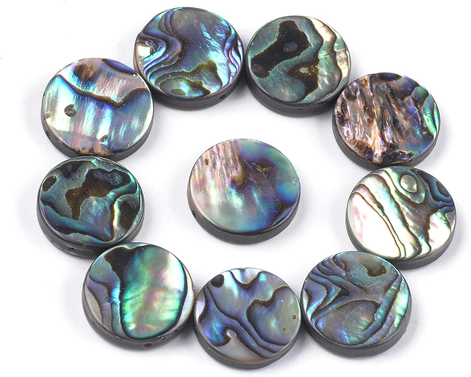 Craftdady 20Pcs Flat Round Abalone Shell Loose Beads Natural Flat Coin Paua Shell Spacer Beads 15-15.5mm for Bracelet Dangle Earring Necklace Jewelry Craft Making