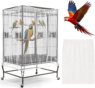 Large Bird Cage Seed Catcher Universal Bird Cages Net Cover | 31" x 118" Adjustable Nylon Mesh Skirt with Elastic Band for Parrot & Parakeet Cage (Not Include Birdcage) - White