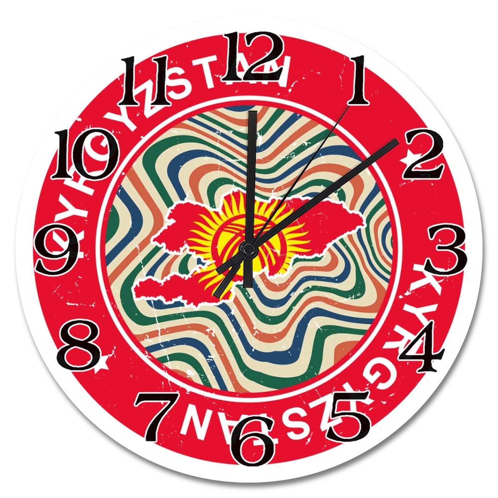 Horloge murale drapeau Kirghizistan retro colorée 38cm salon