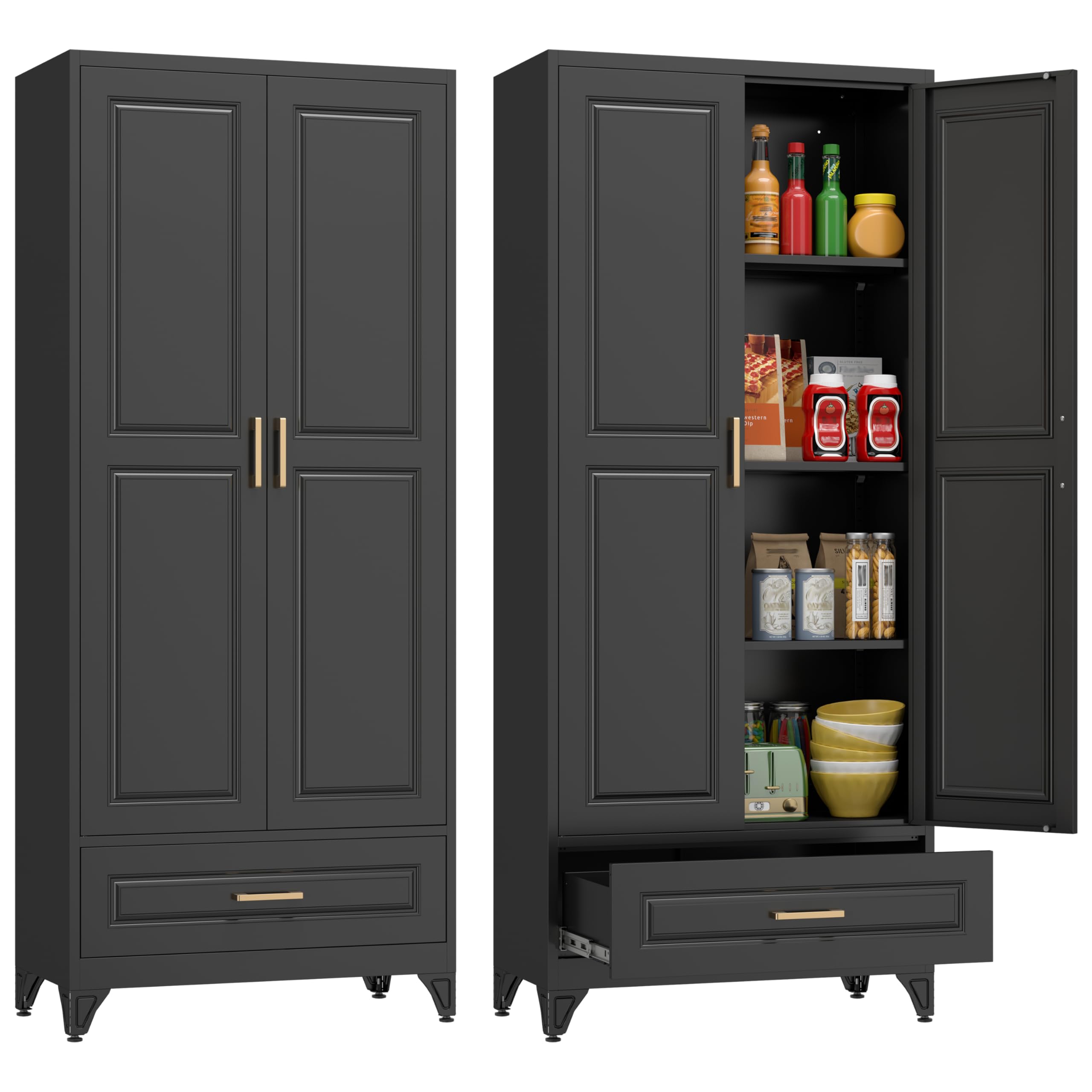 Polup 75" Metal Storage Cabinet, Tall Kitchen Pantry Cabinet with 1 Drawer