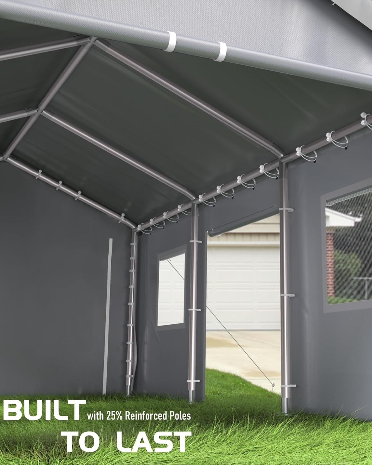10 x 20x 10 Portable Garage, Heavy Duty Carport with 180G Side Walls, Front and Rear Doors, Car Shelter for Trucks, Boats, and SUVs - Grey 10 x 20x 10 Portable Garage, Heavy Duty Carport with 180G Side Walls, Front and Rear Doors, Car Shelter for Trucks, Boats, and SUVs - Grey