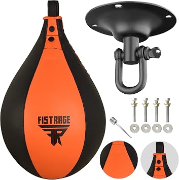FISTRAGE Speed Bag Leather Lightweight Boxing Ball MMA Muay Thai Training Punching Dodge Striking with Free Hanging Swivel Workout Speedball Kit Kicking Equipment