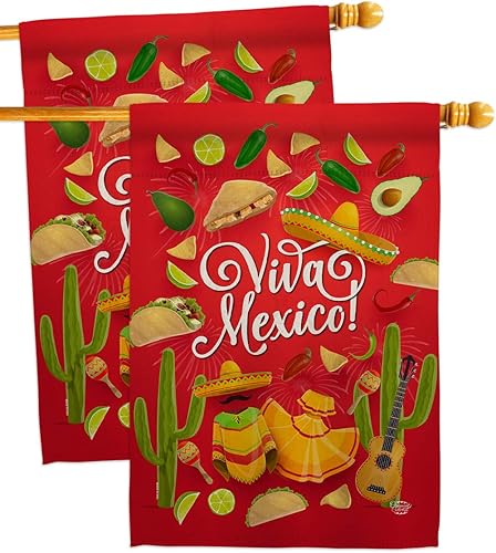 Miniatura 6 de Viva Mexico House Flags Pack Summer Party Cactus Pinata Sombrero Mexican Fiesta Outdoor USA Applique Small Decorative Gift Yard Banner Made in 28 X
