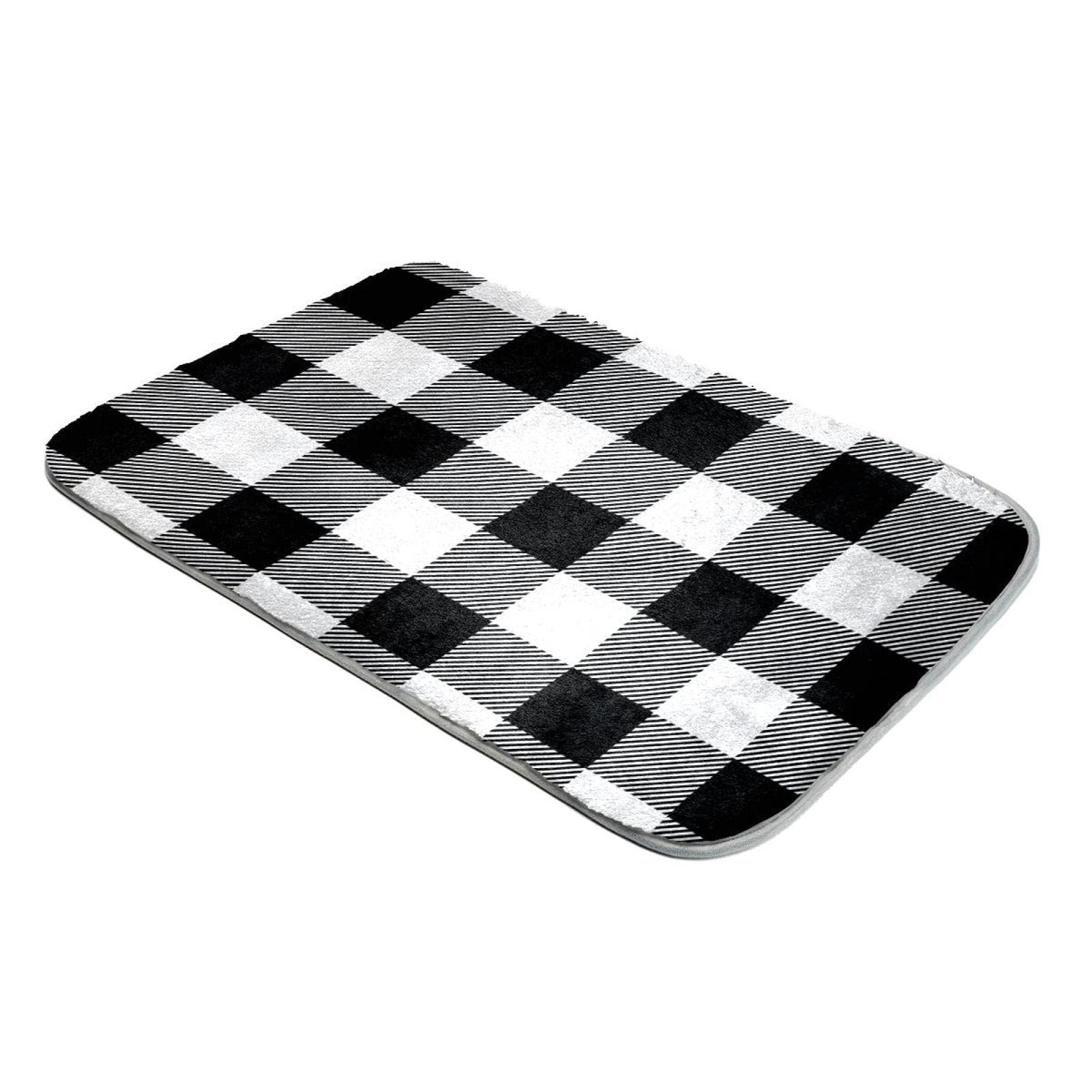 Tapis à poils longs motif écossais en fausse fourrure blanche et noire