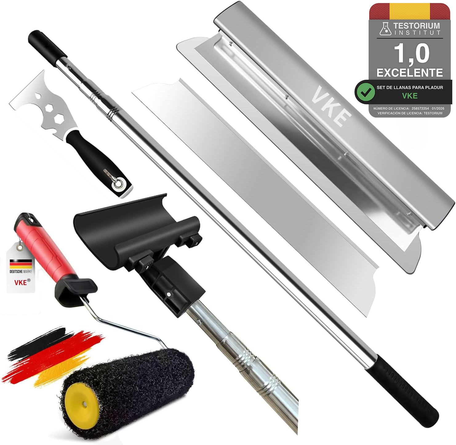 VKE Llana Profesional para Enlucir, kit Espátulas con Palo Telescópico