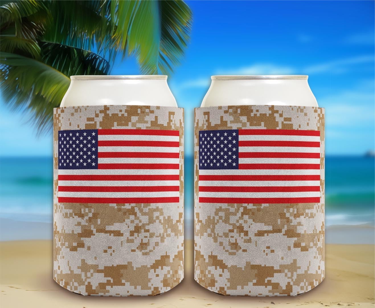 Patriotic Can Cooler American Flag Desert Digital Camo 4th of July 12-Pack Can Drink Thermocoolers