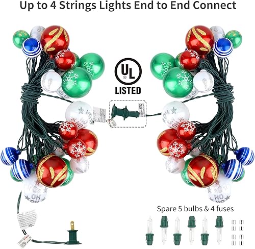 Vista 3 de AIRIVO Adornos de luces para árbol de Navidad, 28 pies, 25 bombillas de Navidad para interiores, luces de Navidad enchufables con cable expandible