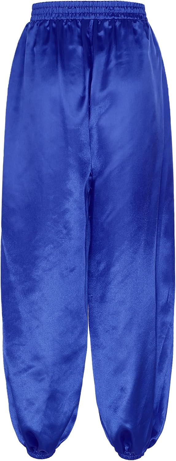iEFiEL Womens Belly Dance Harem Pants Elastic Waistband Loose Satin Bloomers Trousers for Halloween Party
