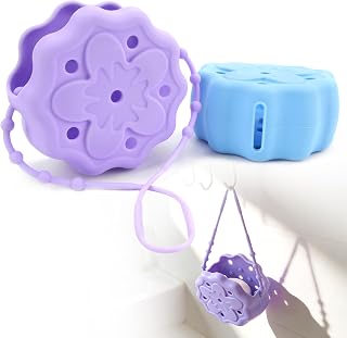 2 Packs Shower Steamer Tray, Silicone Soap Dish Holder, Hangable and Reusable Shower Steamer Holder/Hanger, Bath Bombs Shower Accessory, Aromatherapy Diffuser Containers, Purple and Blue